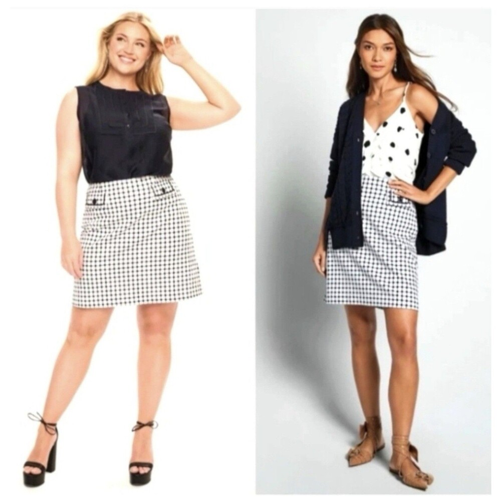 Cabi Teatime Skirt #6570 Black white lattice print 4 Was $89